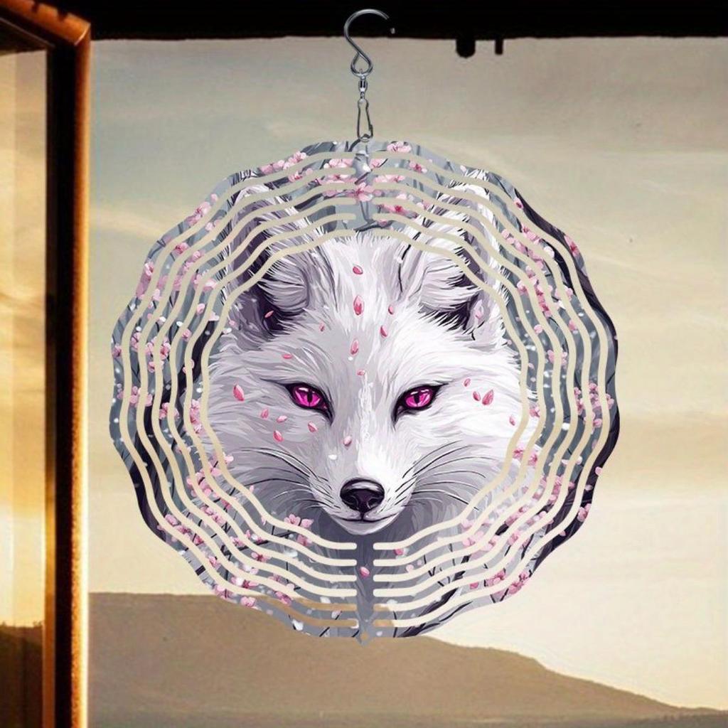 Rotating Wind Chime Pink Sakura Fox Pattern 3D Metal Garden Spinner Large Kinetic Wind Catcher Outdoor Decor Gift for Home Yard