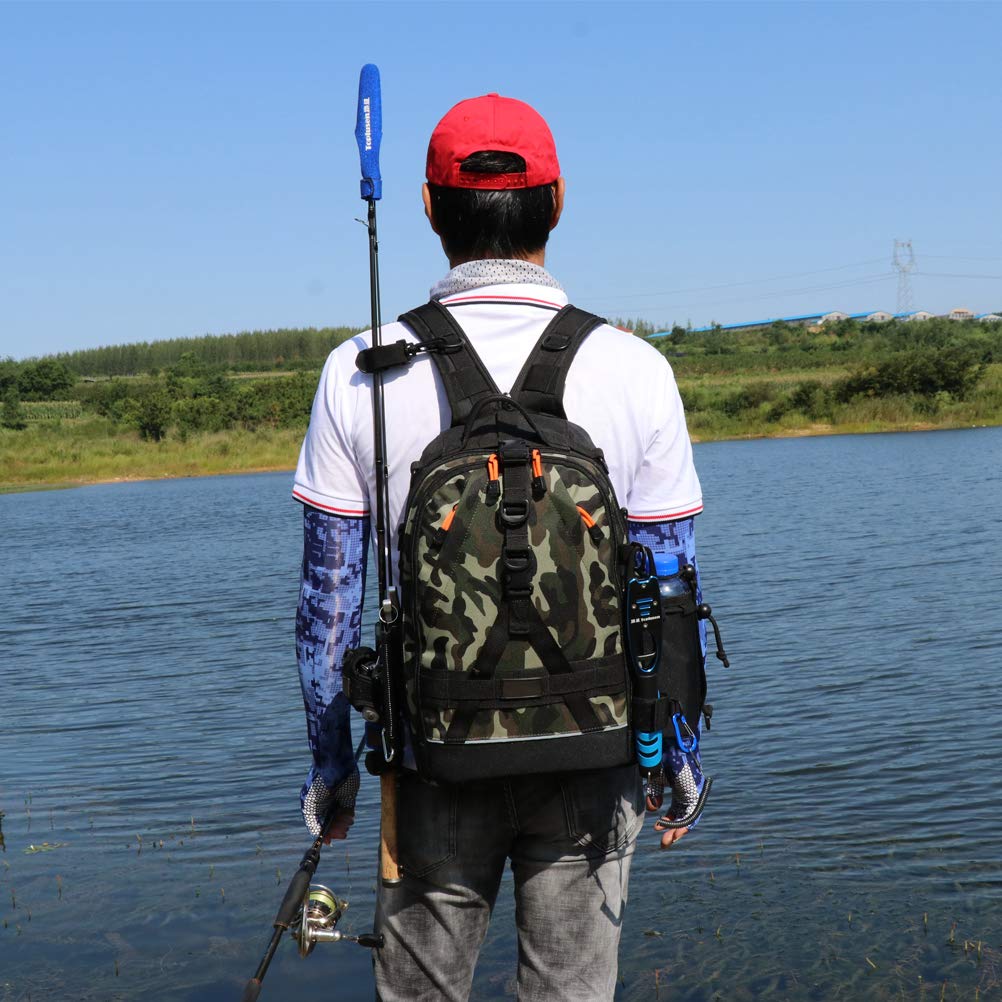 Amitfo Fishing Backpack, Large Capacity, Hiking Backpack, Lightweight Tackle Bag, Bicycle, Motorcycle, Body Bag, Camouflage