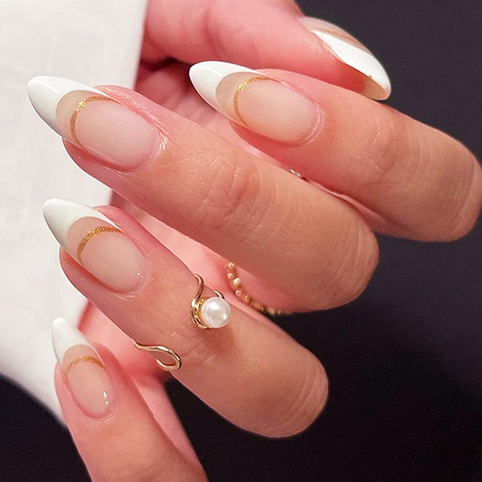 

Элегантный набор для искусственного маникюра миндалевидной формы, 24 шт., быстрое нанесение молочного френч-пресса для стильного образа