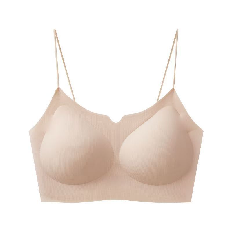 Black Seamless Invisible Camisole Bra with Thin Double Straps and Removable Pads
