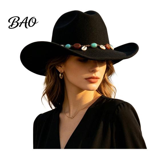 Fashionable Outdoor Felt Hat Wool Fedora, Unisex Western Cowboy Hat, Retro Wide Brim Large Face Slimming Cowgirl Jazz for Women Men Autumn Winter