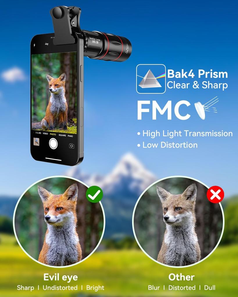 18x Telephoto Lens, High-Definition Telephoto Mobile Phone Lens And Tripod, Bak4 Prism ,Bird Watching, Travel