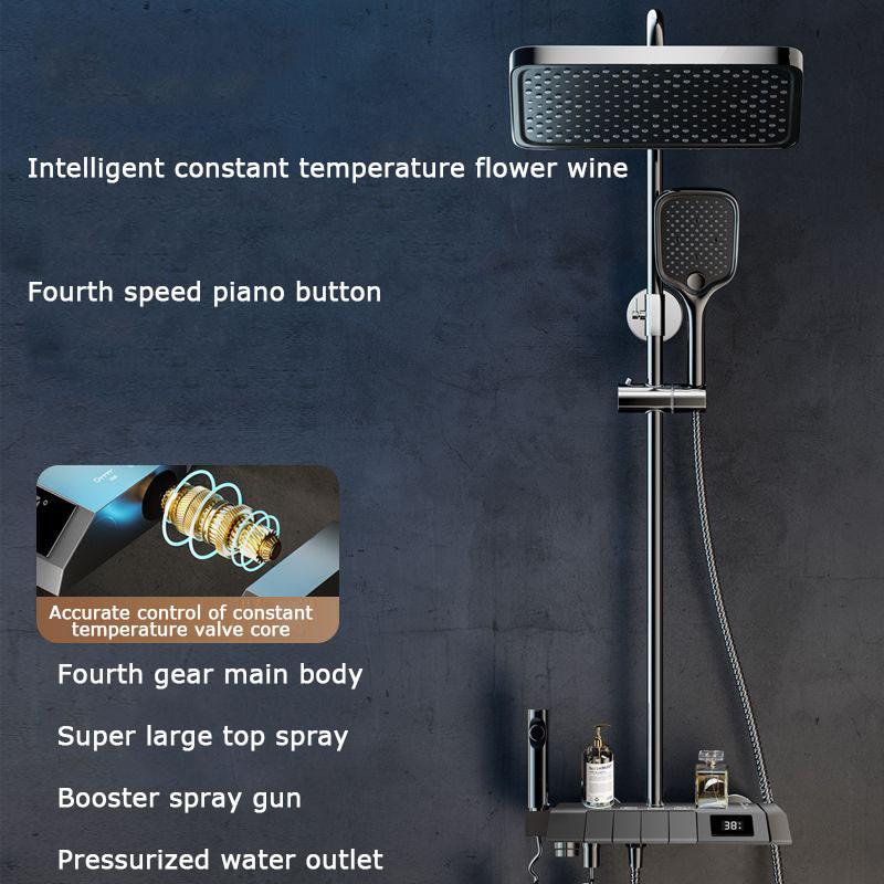Brass 4 in 1 Square Key Button Switch Design Hot and Cold Shower Head Set with Mixer Faucet Digital Display Shower Set