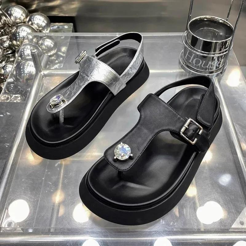 Fashion Flats Platform Women's Sandals Crystal Clip Toe Sport Shoes Woman Summer 2025 Walking Slippers Casual Cozy Slides Femme Zapatos