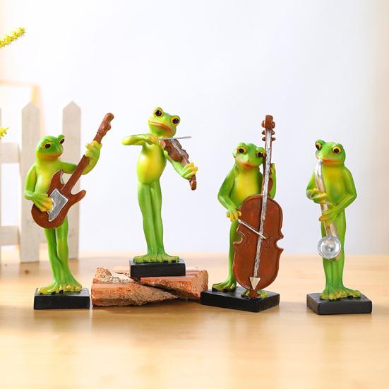 Musical Instrument Frog Figurine Cello Violin Saxophone Bass Frog Statue