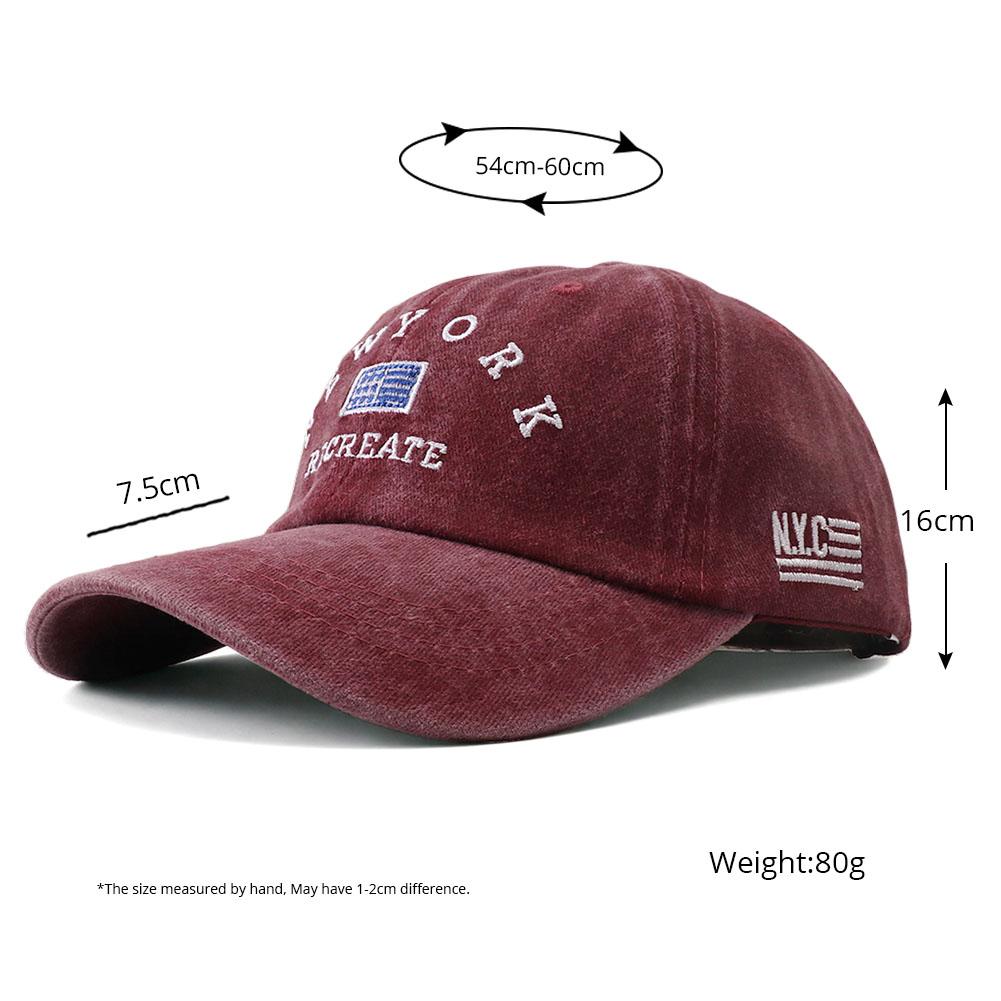 Unisex Vintage Washed Cotton Baseball Cap Adjustable New York Letters Embroidery Snapback Hats For Women Men Soft Top Sunhat