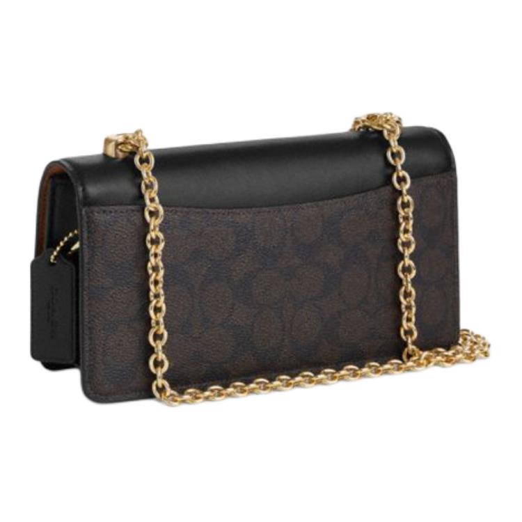 Coach Eliza 23 Chain Strap Logo Coated Canvas And Smooth Leather Crossbody Bag Medium Women crossbody bag Walnut Black CW010-IMXAQ