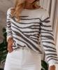 2023 European & American Women's Striped Patchwork Crew Neck Knit Sweater