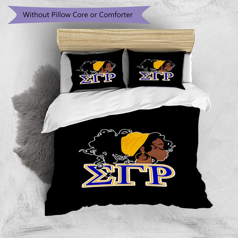 3pcs Sigma SGR Gamma Rho Pattern Bedding Set Duvet Cover Set Includes Duvet Cover &pillowcases, Perfect All Season Bedroom Decoration & Gift