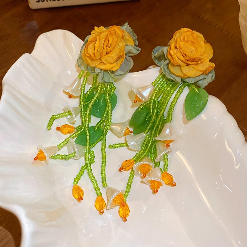 Ambience Silver Needle Flower Fringed Earrings Small Fresh Temperament Earrings Advanced Earrings Women