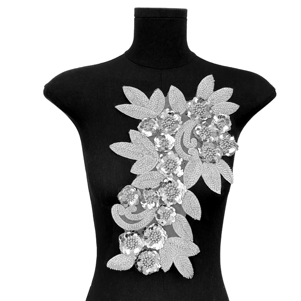 Mesh Sequin Nail Diamond Bead Embroidery Sewing Single Flower Collar Diy Decoration With Clothing Accessories Collar