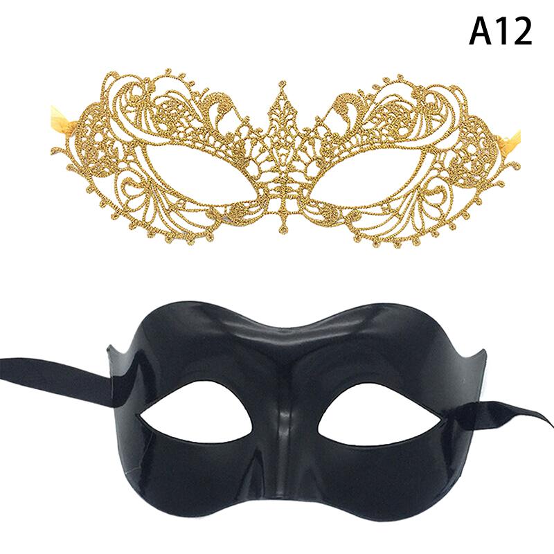 2Pcs Elegant Black Lace Masquerade Mask Set For Couples Perfect For Venetian Party Mardi Gras And Halloween Celebrations