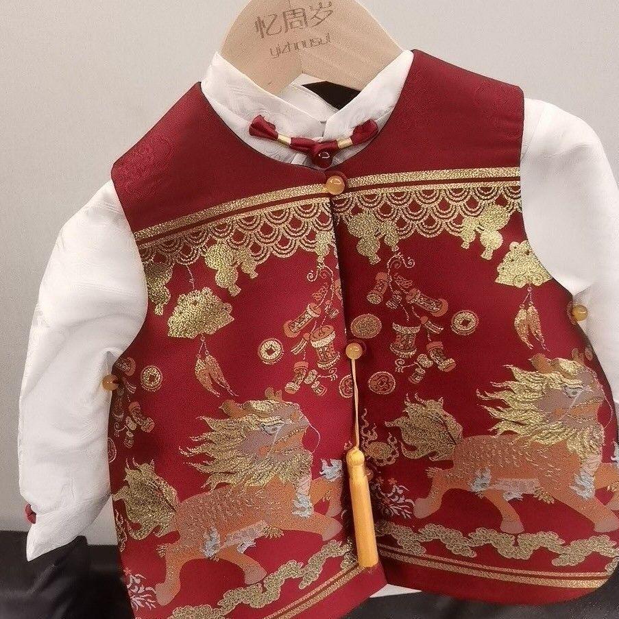 Chinese Style Baby Boys' Tang Suit, One-Year-Old Formal Set, Spring/Summer Infant Wear, National Tide Crown Garment for Zhuazhou Occasions