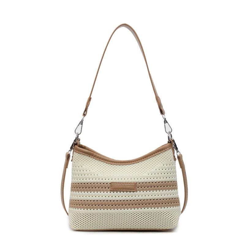 Striped Knitted Woven Bag Women's Summer New Fashion Niche Messenger Seaside Vacation Beach Bag