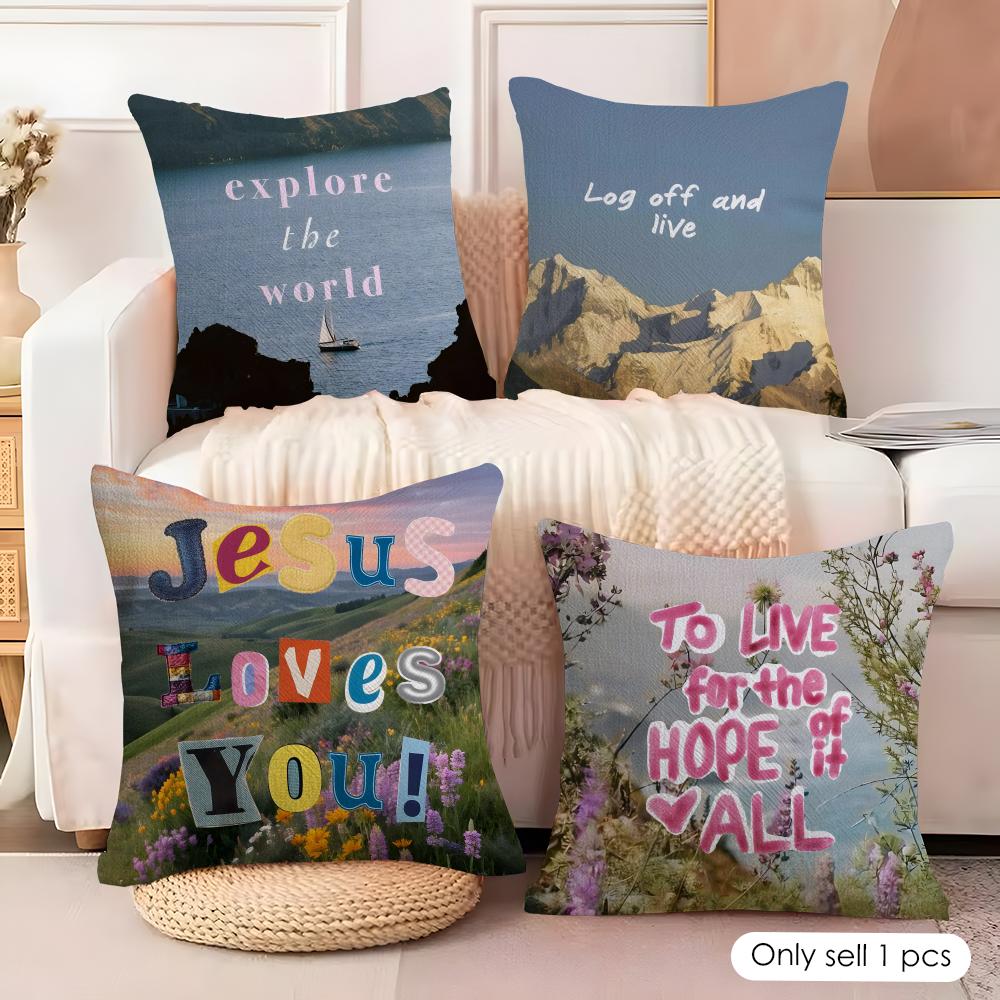 Positive Words Cushion Cover Soft Plush Fabric DoubleSided Printed Cushion Covers for All Seasons Home Decor