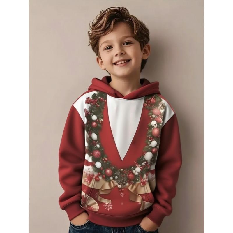 Christmas Tree Hoodies Snowflake Bow Tie 3D Print O-Neck Boys Girls Clothes Casual Christmas Party Sweatshirt Long Sleeve Tops