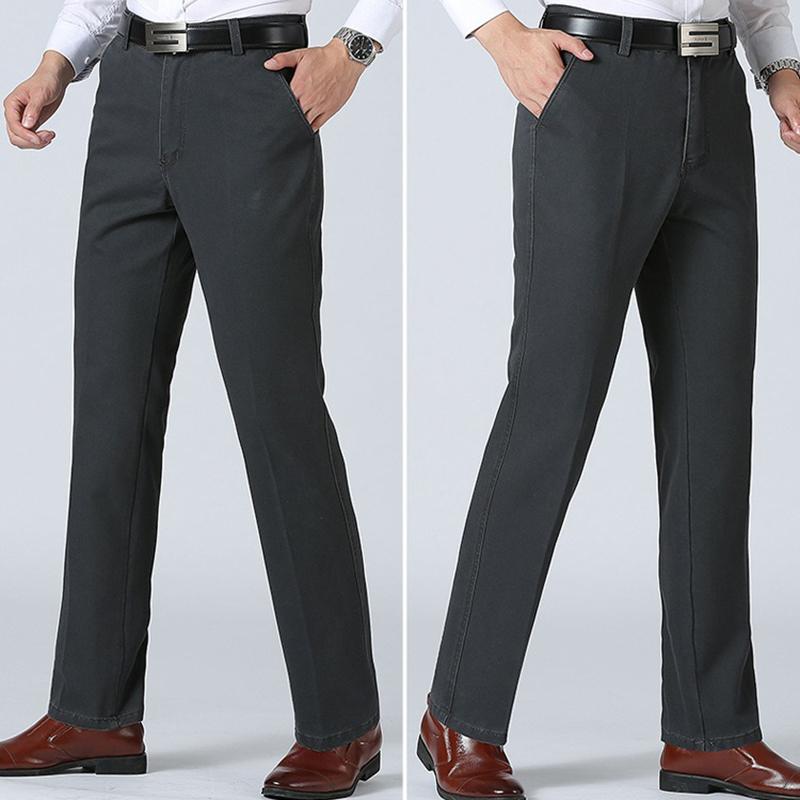 Men’s Breathable Casual Pants Cotton High Waist Lightweight Straight Trousers for Male Comfortable Fit Loose Business Work Dress Pant with Pocket