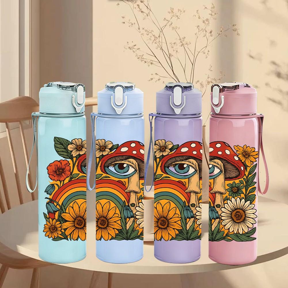 1PC Sunflower Surprised Eye Art 750ml Color Plastic Sports Water Bottle Leakproof Flip Straw Lid For Sports Office Home Use