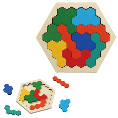 Educational Educational Wooden Hexagon 9 Pieces Ages 3 and Large Early Childhood Educational Wooden Puzzle Molded Shaped Early Fingertip Christmas