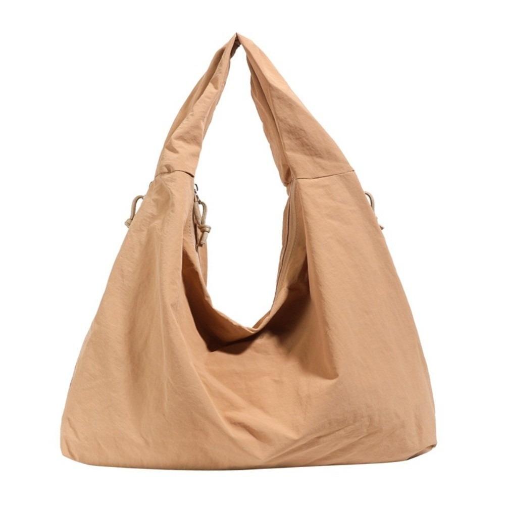 New Nylon Shoulder Tote Bag Waterproof Large Capacity Underarm Bag Solid Color Zipper Closure Shopping Bag for Women Girls