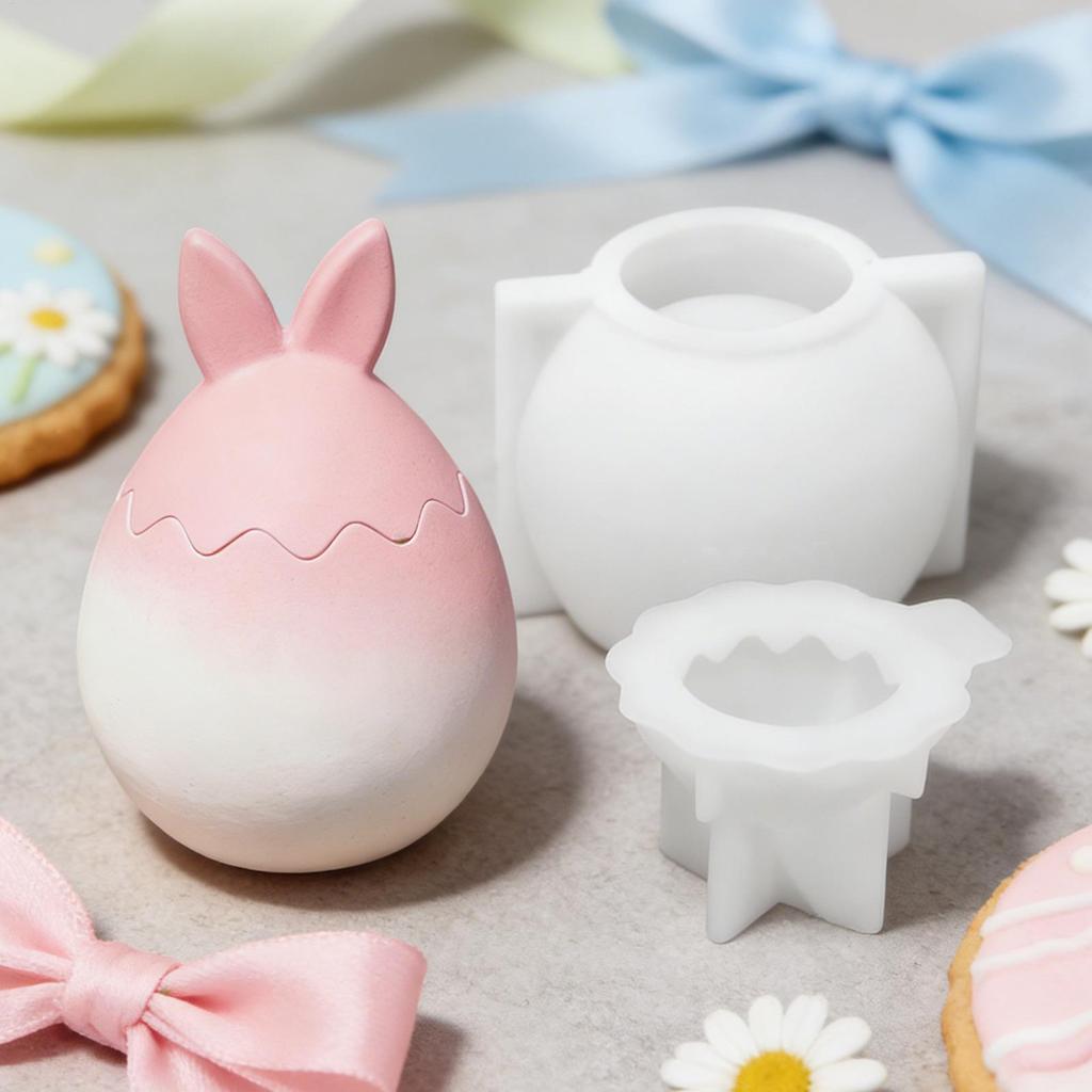 Easter Egg Chocolate Molds 3D Bunny Ear Silicone Cute Mould Easter Candle Cups Mold for Thanksgiving Birthday Party Offices Home