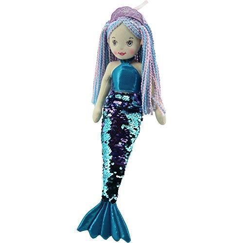 Poupée Sirène En Tissu - SWEETY TOYS - 11902 - Queue Turquoise À Paillettes - Couronne - Yeux Et Bouche Brodés