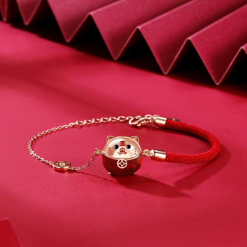 S925 Sterling Silver Cute Tiger Red String Bracelet for Women - Zodiac Tiger s Might Design Sterling Silver