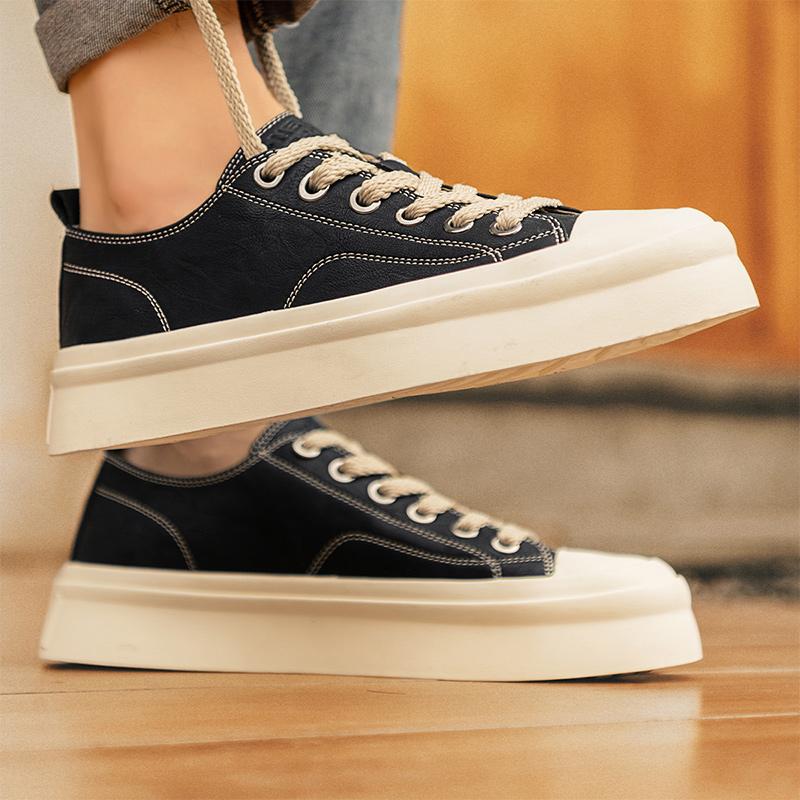 New casual men's Leather board shoes Trendy minimalist design style Daily office outdoor fashion party Youth quality Black shoes
