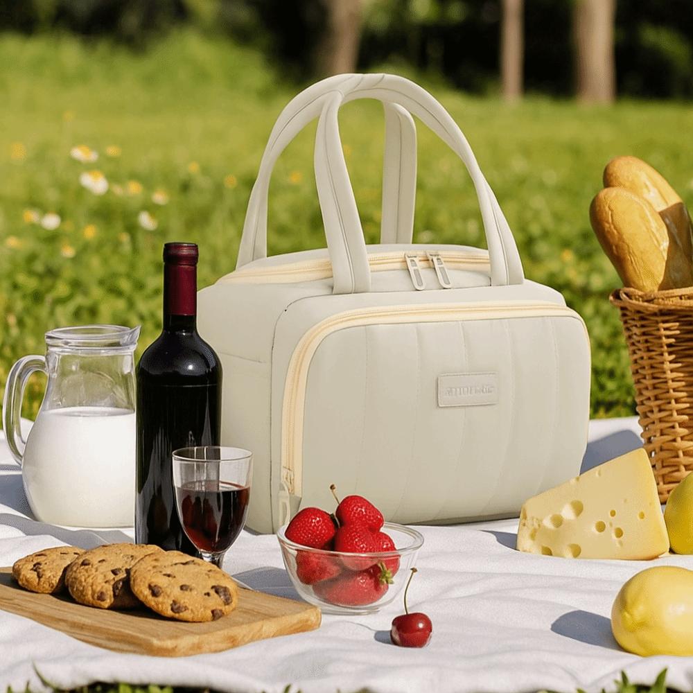 Multip-Pocket Cooler Lunch Box Insulated Design Food Storage Handbag Picnic Bag  Outdoor Activities