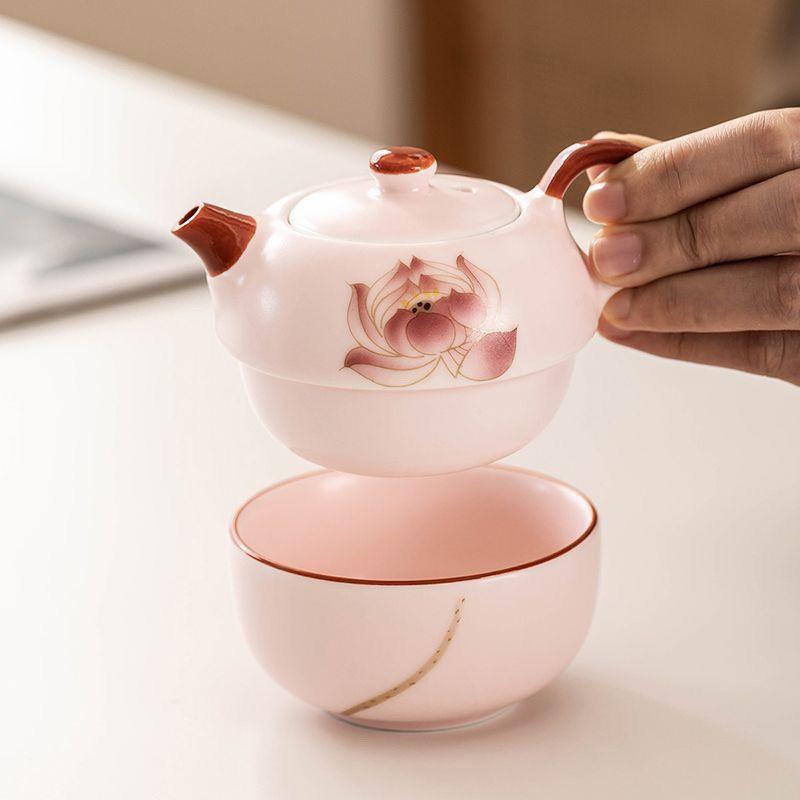 Ru Kiln Travel Tea Set, One Pot and One Cup of Teapot Set, Single Person Can Drink Teacup, Make Tea, Outdoor Portable
