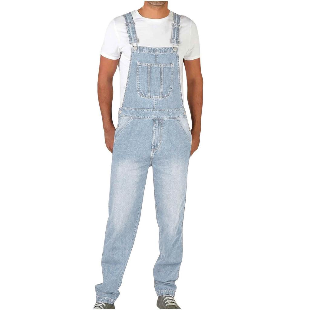Vintage Design Sensibility Denim Pants Men's Straight-Leg Loose-Fit Work Jumpsuit Casual Scene