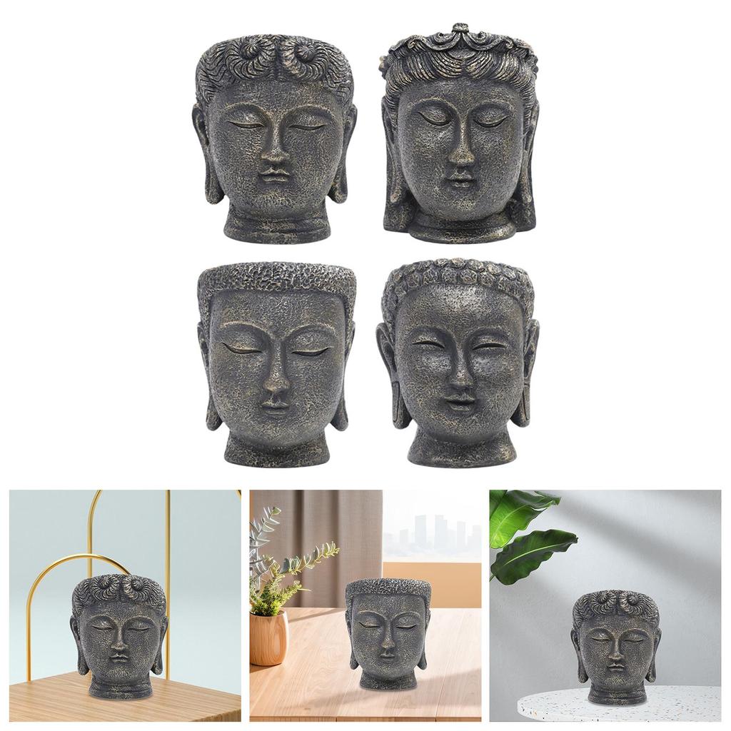 Buddha Head Resin Planter Modern Decorative Flowerpot Statue for Home Office Desktop Garden
