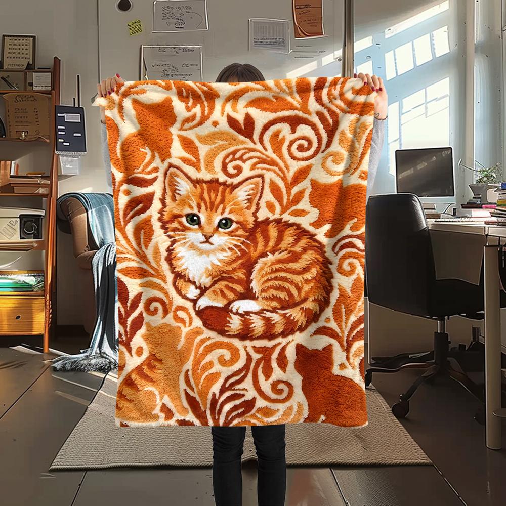 Felt Cat, Kitten, Puppy, Fox Print Flannel Blanket,High Quality Comfortable for All Seasons,Home Decor,Warmth and Comfort,Perfect for Christmas Gifts