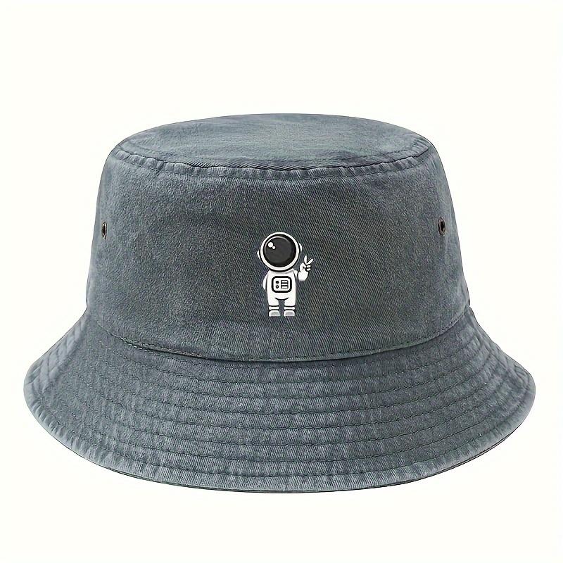 Astronaut Printed Fisherman Hat - Vintage Washed Design, Sun Protection for Outdoor Activities, Suitable for Hiking and Fishing