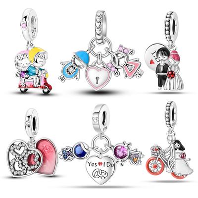 Charms Beads Romantic Love Theme Couple Marriage Heart Cute Heart Fit 925 Charms Bracelet Beads Jewelry Gifts for Women