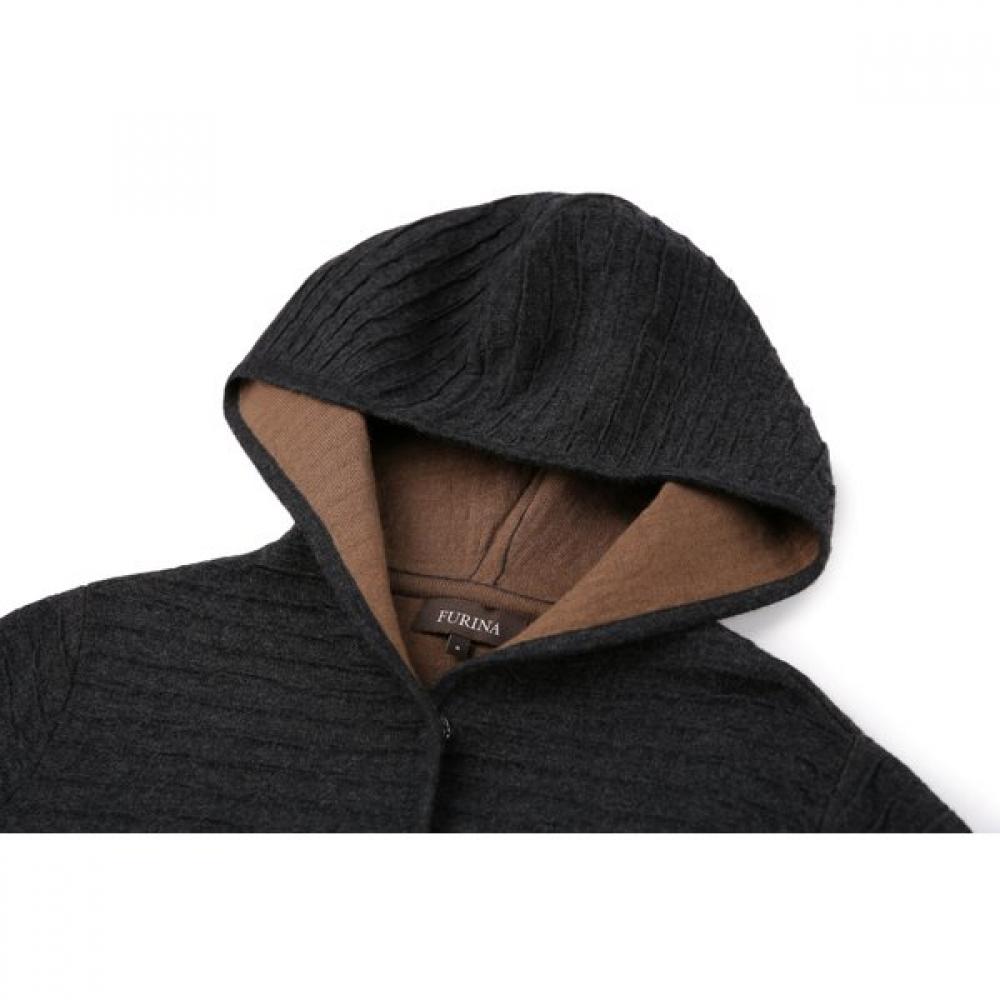 FURINA Hoodie Knit Long Coat Jacquard