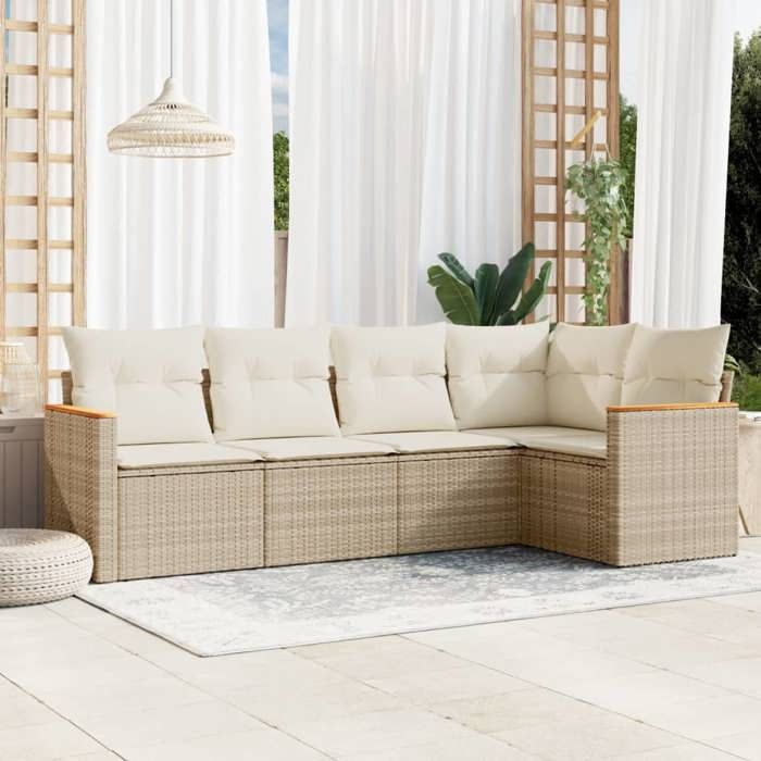 VidaXL Garden Lounge Set with Cushions 5 Pcs, Patio Sofas, Patio Furniture Set, Outdoor Furniture, Beige 3225946