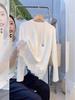 Elegant French Style Patchwork Lace Trim Thermal Top - Round Neck, Long Sleeve (2025 Autumn/Winter Collection)