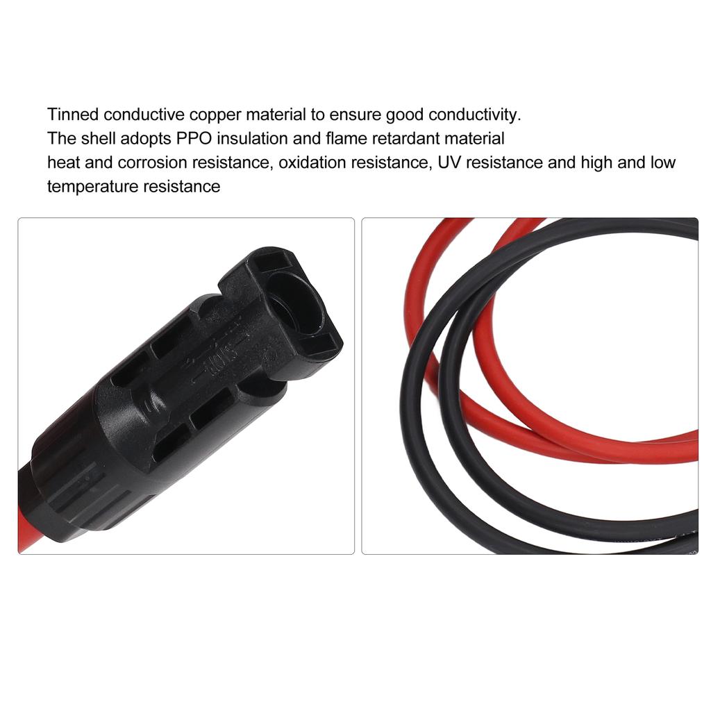 2Pcs Solar Panel Extension Cable 10AWG 6mm² Solar Extension Cable Rated Voltage 1000V Red Black