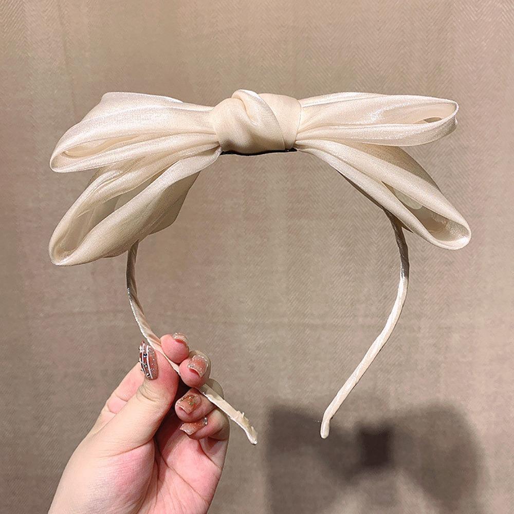 

1Pcs Durable Bright Silk Women Headband Elegant Bowknot Fairy Hair Hoop Mesh Cute Bow Hairband Girls бежевий