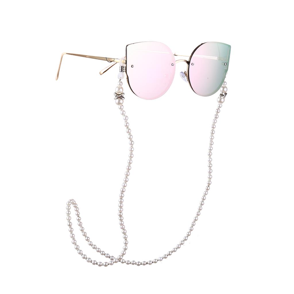 Fashion Nonslip White Pearl Beads Alloy Eyeglass Chain for Glasses Accessories