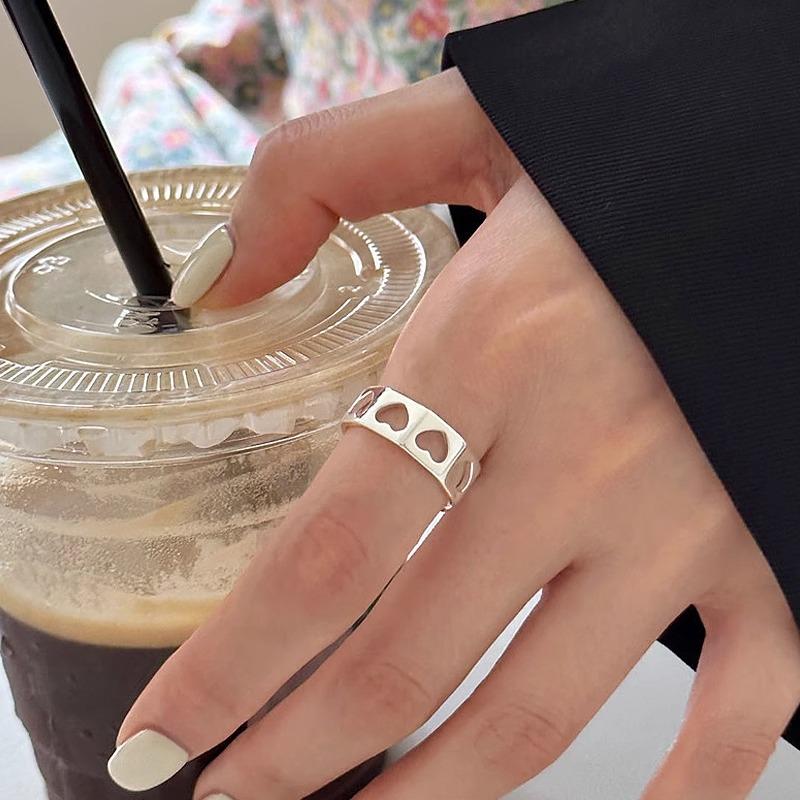 925 Sterling Silver Jewelry Simple Hollow Love Heart Finger Rings for Women Wedding Party Jewelry For Girls Friend Gift