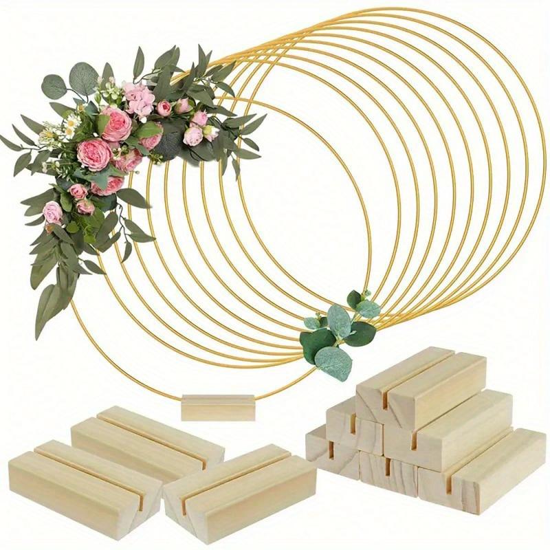 Gold Metallic Garland Centerpiece with Wooden Stand - Elegant DIY Circle Decoration for Wedding, No Power Required, Birthday Decorations