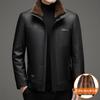 Winter men's leather jacket business casual detachable fur collar removable mink hair plus sleeve liner wear two leather jackets