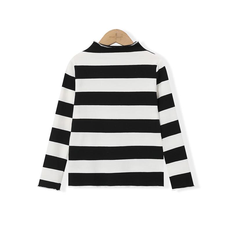 Mengtejiao Girl's Striped Long-Sleeve Denim Overalls 2-Piece Set