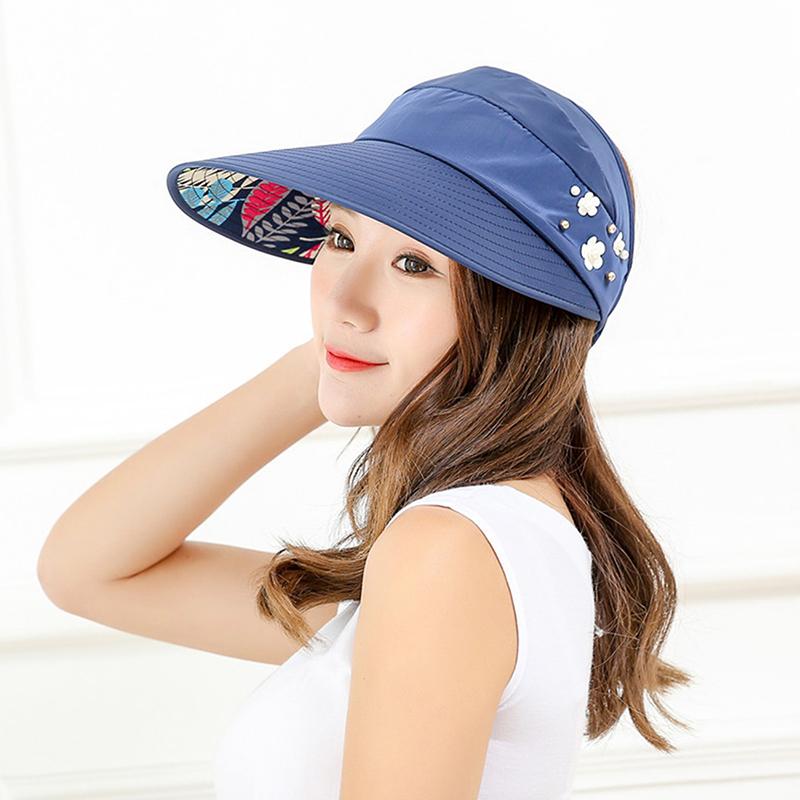 Summer Hats for Women Sun Hat, Foldable Pearl Flower Visor Sunscreen Floppy Cap