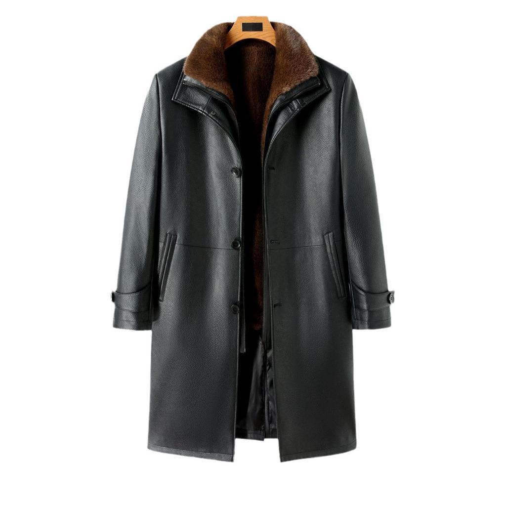 Winter New One Clothes Three Wear Leather Jacket Men Nano Mink Take-off Liner Long Knee Thickened Leather Jacket Men