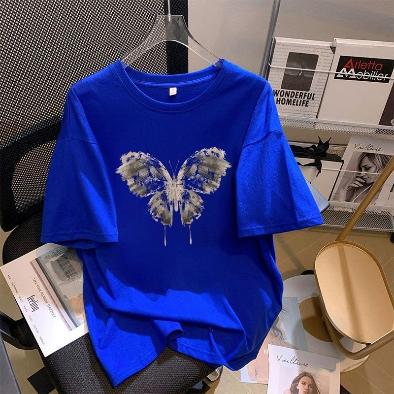 Tricou cu mânecă scurtă din bumbac pur, alb, pentru femei, de vară, nou, de dimensiuni mari, design lejer, imprimat, subțire, cu mânecă jumătate