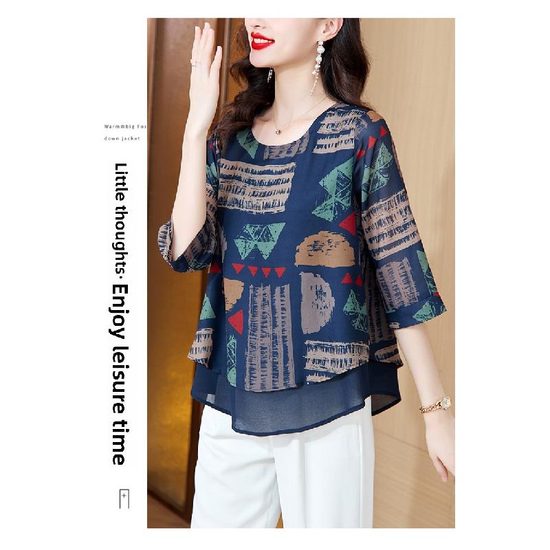 New Fashion Casual Short-sleeve Chiffon Blouse for Women, Summer Loose-fitting Pullover Plus-size Top