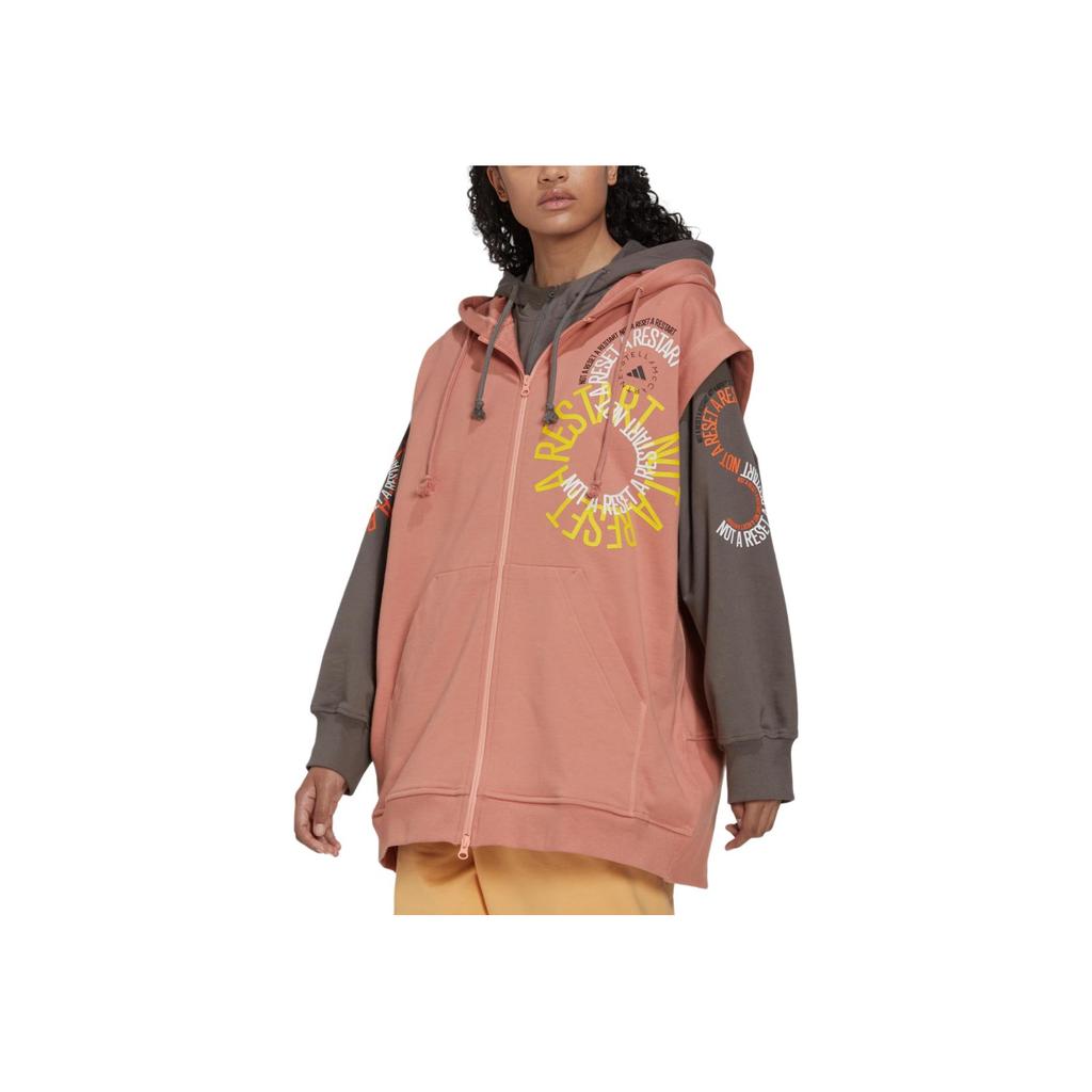 Adidas Logo Print Zip-Up Hoodie With Short Sleeves Unisex Tops Pink IB5903
